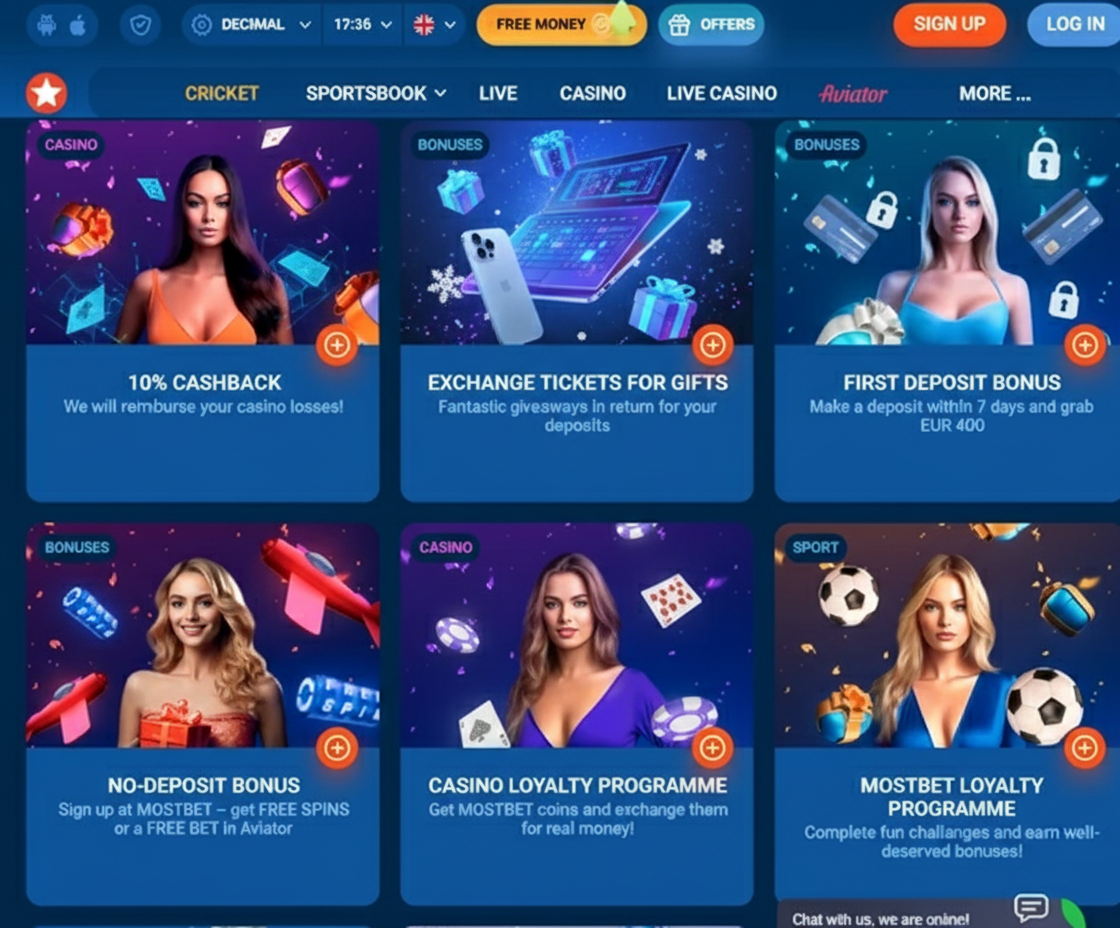 Виды бонусов для Mostbet
